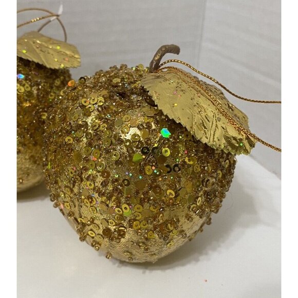 Gold & Sequin Apple Christmas Ornament Lot of 5 Holiday Decor - Picture 2 of 4